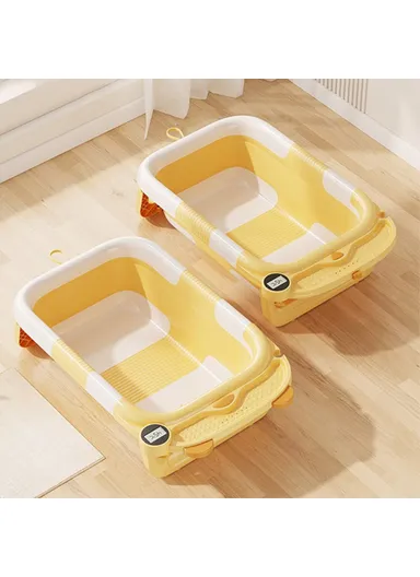 Collapsible TPE+PP Infant Baby Bath Tub with Thermometer for Newborn Toddler RJ307 - Yellow