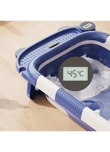 Collapsible TPE+PP Infant Baby Bath Tub with Thermometer for Newborn Toddler RJ307 - Yellow