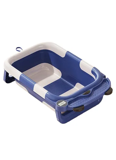 Collapsible TPE+PP Infant Baby Bath Tub with Thermometer for Newborn Toddler RJ307 - Blue