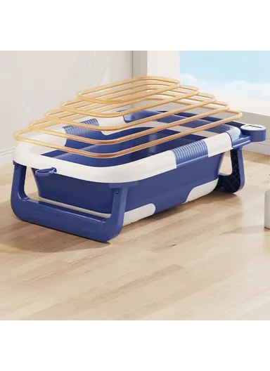 Collapsible TPE+PP Infant Baby Bath Tub with Thermometer for Newborn Toddler RJ307 - Blue