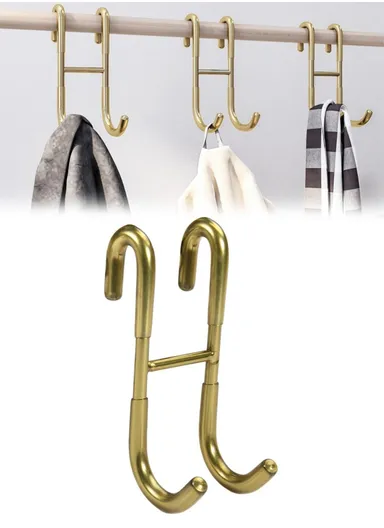 Drill Free S Shape Dual Hook Space Saving Stainless Steel Hanger for Bathroom Kitchen - Gold