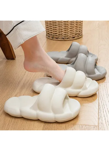1 Pair EVA Slippers Non-Slip Quick Drying Shower Slides Bathroom Sandals - Grey / 44-45