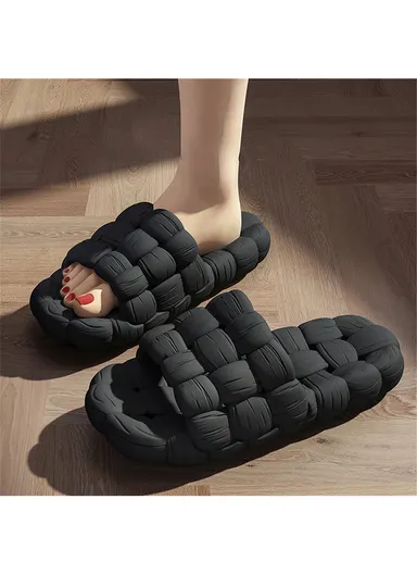 1 Pair EVA Shower Shoes Quick Dry Non-Slip Bathroom Slippers - Black / Fits 43-44