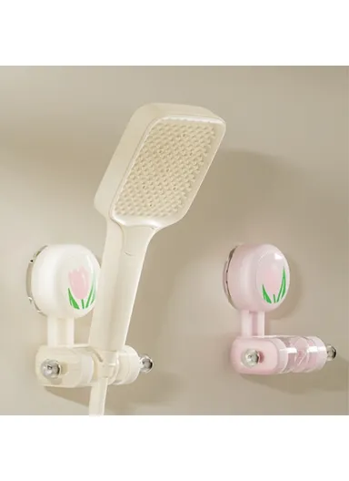 Tulip Shape Suction Cup Shower Head Holder Drill Free Wall Mount Shower Head Support - Pink