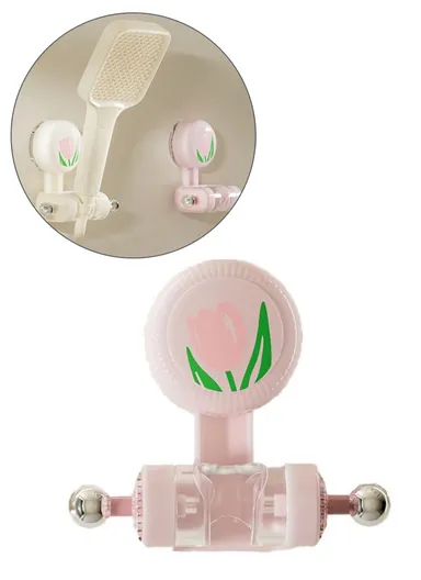 Tulip Shape Suction Cup Shower Head Holder Drill Free Wall Mount Shower Head Support - Pink