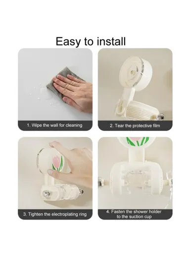 Tulip Shape Suction Cup Shower Head Holder Drill Free Wall Mount Shower Head Support - White