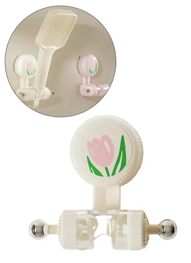 Tulip Shape Suction Cup Shower Head Holder Drill Free Wall Mount Shower Head Support - White