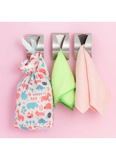 4Pcs For Kitchen Bathroom Self Adhesive Towel Hooks Drill Free Stainless Steel Hanger