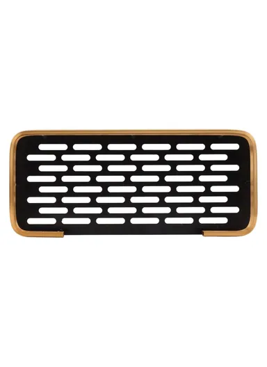 Punch-Free Aluminum Storage Rack Bathroom Organization Shelf, Wide Edge Single Layer Rectangular - Black+Gold