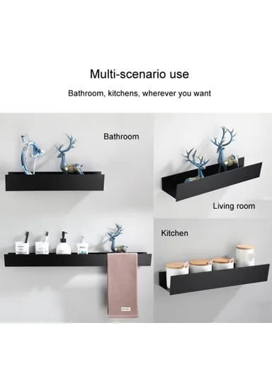 60cm Simple Bathroom Kitchen Wall-Mounted Aluminum Storage Rack 5304 - Black