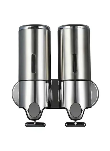 1000ml Stainless Steel Double Head Soap Dispenser Manual Push Shampoo Body Wash Soap Container