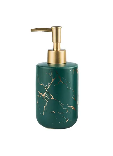 370ml Nordic Soap Dispenser Marble Texture Ceramic Refillable Pump Bottle for Shampoo, Body Wash &amp; Hand Sanitizer - Matte Green