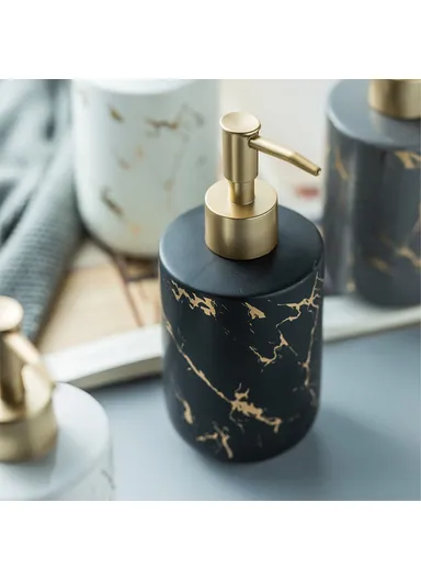 370ml Nordic Soap Dispenser Marble Texture Ceramic Refillable Pump Bottle for Shampoo, Body Wash &amp; Hand Sanitizer - Matte Grey