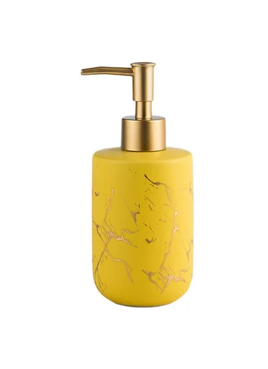 370ml Nordic Soap Dispenser Marble Texture Ceramic Refillable Pump Bottle for Shampoo, Body Wash &amp; Hand Sanitizer - Matte Yellow