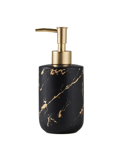 370ml Nordic Soap Dispenser Marble Texture Ceramic Refillable Pump Bottle for Shampoo, Body Wash &amp; Hand Sanitizer - Matte Black