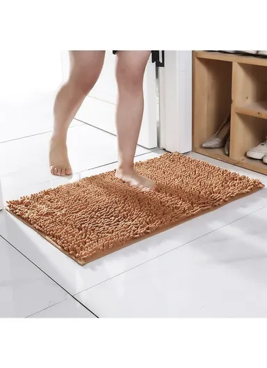 Bathroom Rug Mat Absorbent Water Bath Rug Non Slip Washable Chenille Shower Mat - Champagne
