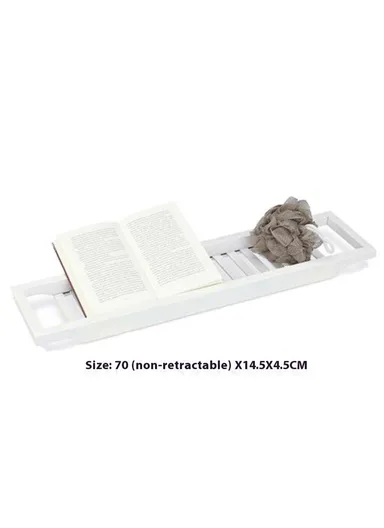 Bathroom Solid Bamboo Non Slip Bathtub Caddy Tray Multifunctional Spa Bath Organizer Rack (L70xW14.5xH4.5)cm - White