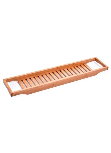 Bathroom Solid Bamboo Non Slip Bathtub Caddy Tray Multifunctional Spa Bath Organizer Rack (L70xW14.5xH4.5)cm - Bamboo Color