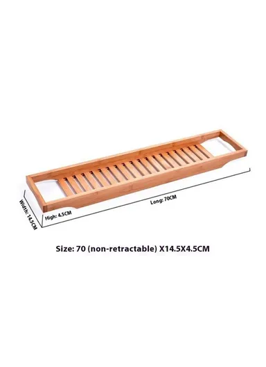 Bathroom Solid Bamboo Non Slip Bathtub Caddy Tray Multifunctional Spa Bath Organizer Rack (L70xW14.5xH4.5)cm - Bamboo Color