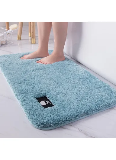 50x80cm Plush Bathroom Rug Thick Water Absorbent Non-Slip Doormat Bedroom Entrance Floor Mat - Blue