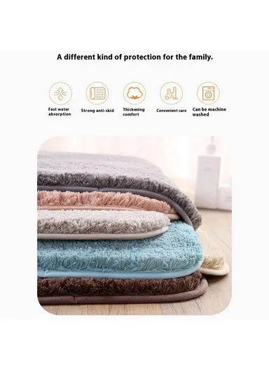 50x80cm Plush Bathroom Rug Thick Water Absorbent Non-Slip Doormat Bedroom Entrance Floor Mat - Blue