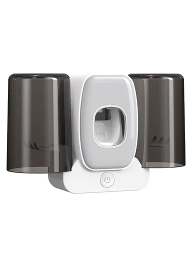 Wall Mounted Toothbrush Holder Cup Rack Toothpaste Dispenser No Drill Bathroom Storage Shelf - White