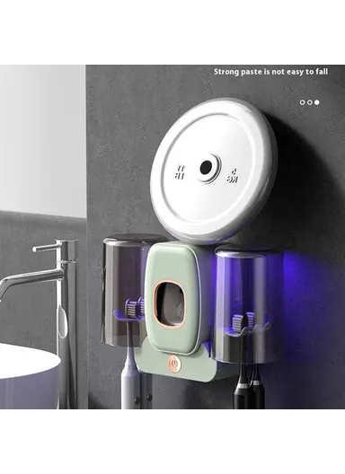 Wall Mounted Toothbrush Holder UV Sanitizer Smart Electric Toothbrush Cup Organizer with Toothpaste Dispenser - Black