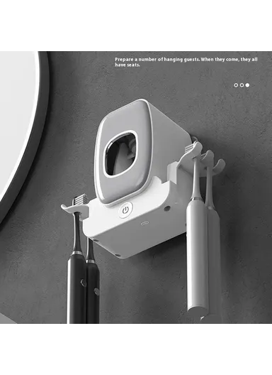 Wall Mounted Toothbrush Holder UV Sanitizer Smart Electric Toothbrush Cup Organizer with Toothpaste Dispenser - White