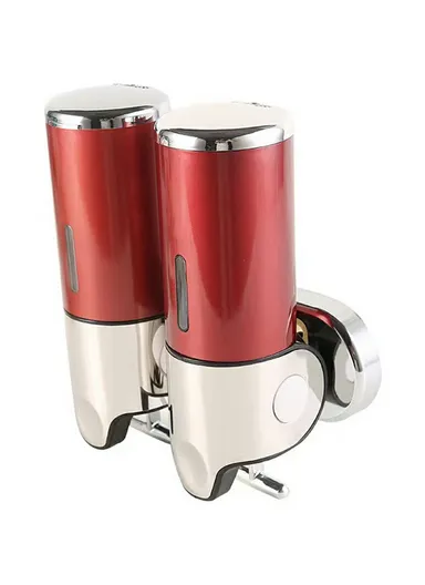 Stainless Steel Dual Head Soap Dispenser 1000ml Manual Push Pump Shampoo Body Wash - Red