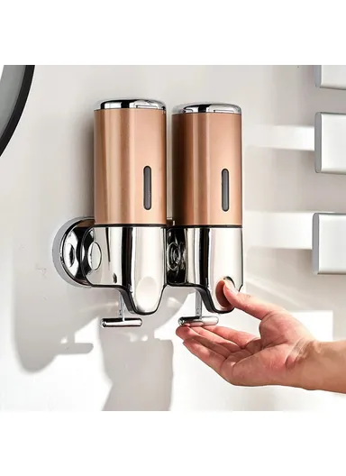 1000ml Stainless Steel Dual Head Soap Dispenser 1000ml Manual Push Pump Shampoo Body Wash - Gold