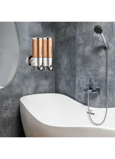 1000ml Stainless Steel Dual Head Soap Dispenser 1000ml Manual Push Pump Shampoo Body Wash - Gold
