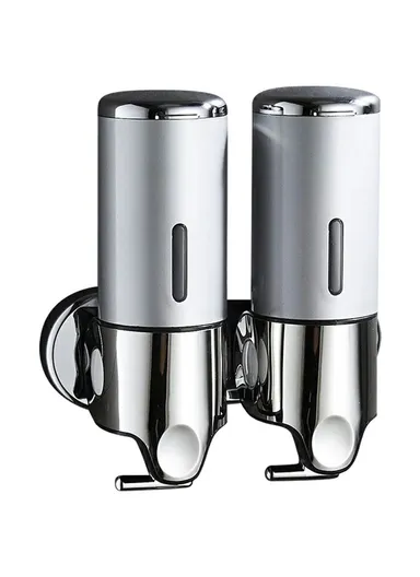 Stainless Steel Dual Head Soap Dispenser 1000ml Manual Push Pump Shampoo Body Wash - Silver
