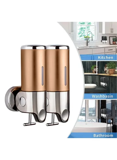 1000ml Stainless Steel Dual Head Soap Dispenser 1000ml Manual Push Pump Shampoo Body Wash - Silver