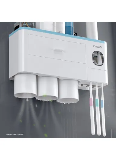 3 Cups Toothbrush Holder Wall Mounted with Toothpaste Dispenser, Tray, Drawer, and 3 Brush Slots for Bathrooms A1909 - pink