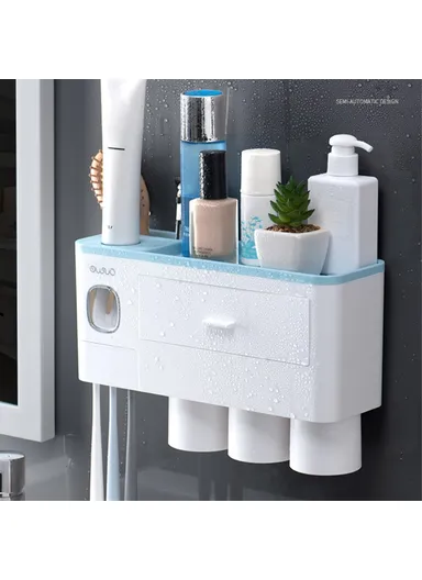 3 Cups Toothbrush Holder Wall Mounted with Toothpaste Dispenser, Tray, Drawer, and 3 Brush Slots for Bathrooms A1909 - pink