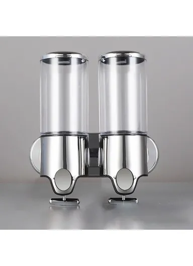 1000ml Double Head Soap Dispenser Capacity Stainless Steel Manual Push Shampoo Shower Pump - Transparent