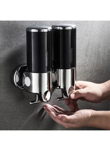 1000ml Double Head Soap Dispenser Capacity Stainless Steel Manual Push Shampoo Shower Pump - Transparent