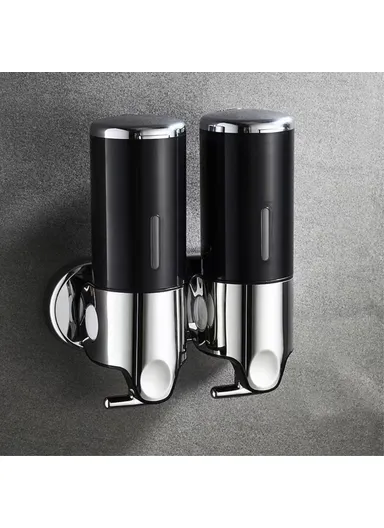 1000ml Double Head Soap Dispenser Capacity Stainless Steel Manual Push Shampoo Shower Pump - Black