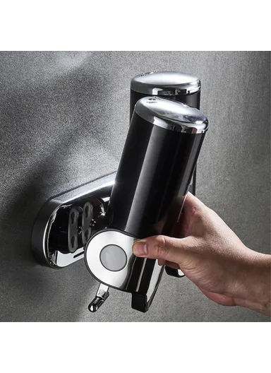 1000ml Double Head Soap Dispenser Capacity Stainless Steel Manual Push Shampoo Shower Pump - Black