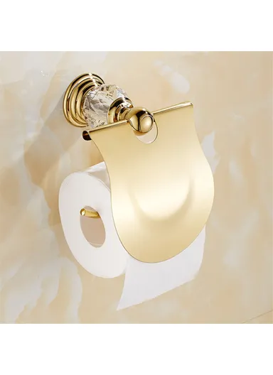 Stainless Steel Toilet Paper Holder Gold Plated Bathroom Tissue Roll Stand Wall Mount with Cover (L12xW9xH17)cm