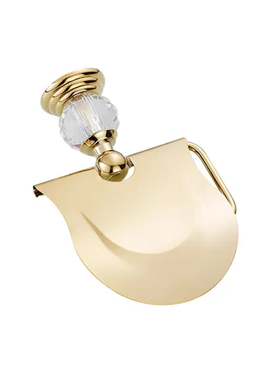 Stainless Steel Toilet Paper Holder Gold Plated Bathroom Tissue Roll Stand Wall Mount with Cover (L12xW9xH17)cm