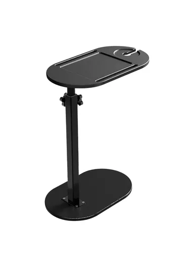 C Shaped End Table Adjustable Height Bamboo Wood Bathroom Narrow Side 360 Degree Rotating Organizer Desk - Black