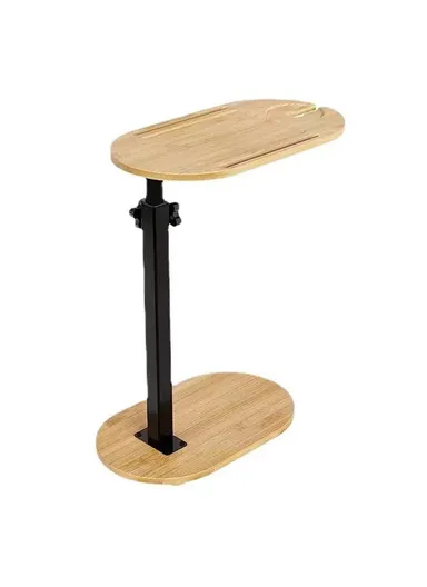 C Shaped End Table Adjustable Height Bamboo Wood Bathroom Narrow Side 360 Degree Rotating Organizer Desk - Bamboo Color