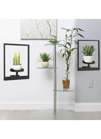 Plant Pot Shelf Indoor Outdoor Wall Mounted Decorative Flower Rack Iron Display Stand (L40xW30xD10)cm