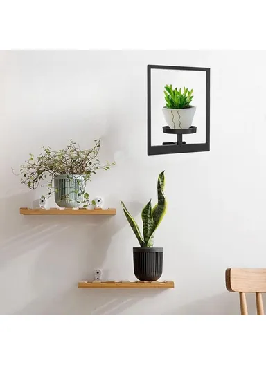 Plant Pot Shelf Indoor Outdoor Wall Mounted Decorative Flower Rack Iron Display Stand (L40xW30xD10)cm