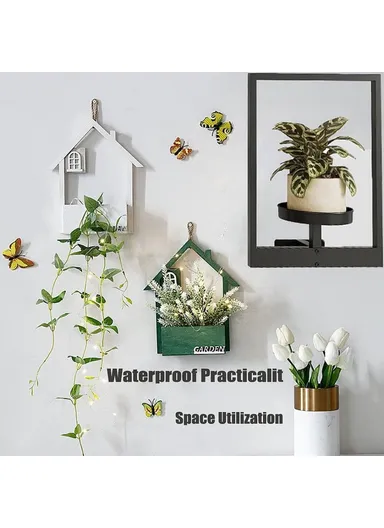 Plant Pot Shelf Indoor Outdoor Wall Mounted Decorative Flower Rack Iron Display Stand (L40xW30xD10)cm