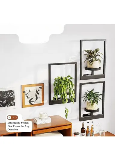 Plant Pot Shelf Indoor Outdoor Wall Mounted Decorative Flower Rack Iron Display Stand (L40xW30xD10)cm