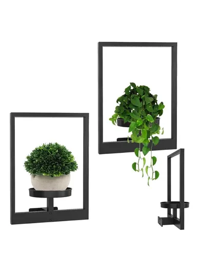 Plant Pot Shelf Indoor Outdoor Wall Mounted Decorative Flower Rack Iron Display Stand (L40xW30xD10)cm