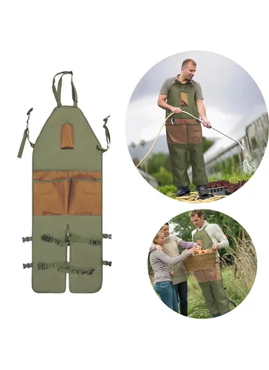 Oxford Fabric Leg Protection Garden Apron with Tool Storage Pockets for Pruning / Gardening / Harvesting (L118xW45)cm - Brown