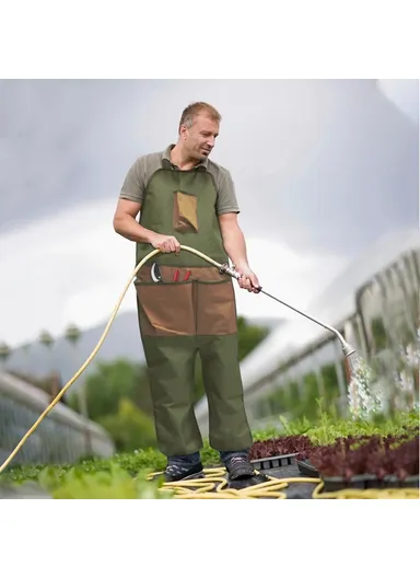 Oxford Fabric Leg Protection Garden Apron with Tool Storage Pockets for Pruning / Gardening / Harvesting (L118xW45)cm - Khaki